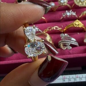 Gold-Tone Pear & Oval Clear Cubic Zirconia Statement Ring - Women Jewelry